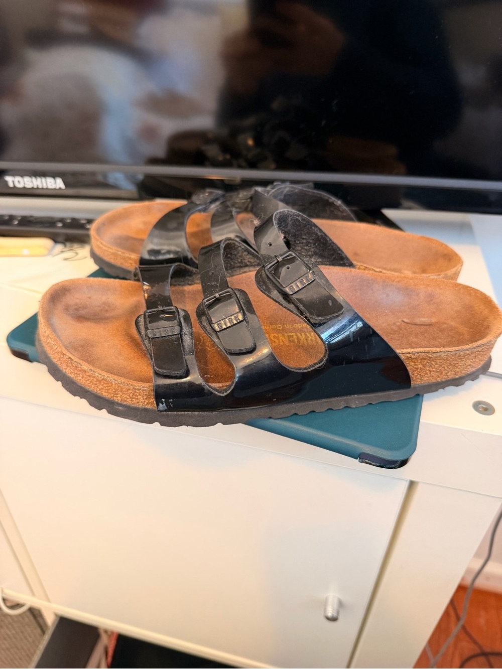 Birkenstock Black Patent Triple-Strap Sandals Size 38